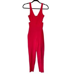 Sleeveless v neck side cut out zip back Red one piece Jumpsuit XS